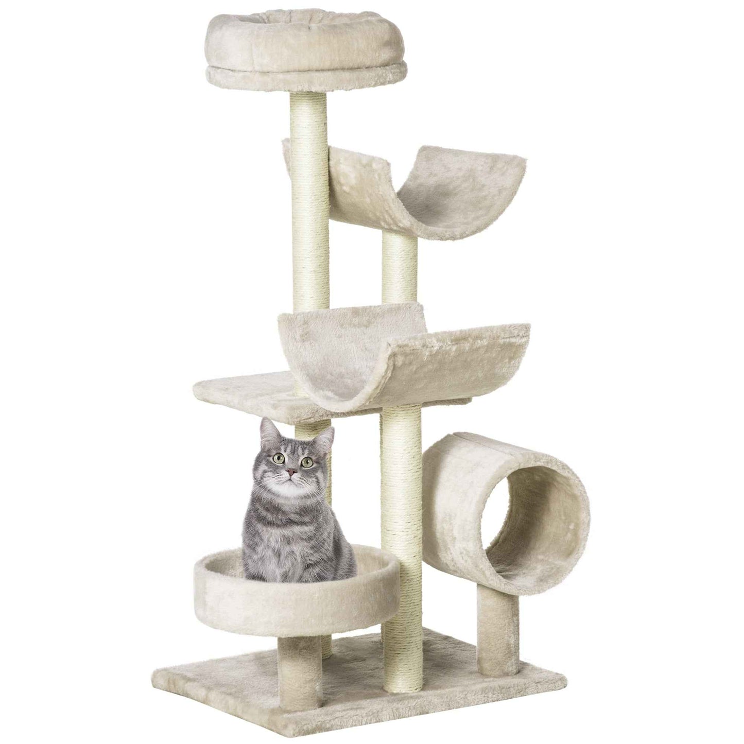 Cat Tree for Cats - Plush Design, 50Lx40Wx105H cm, Beige - TheZoomiesClub