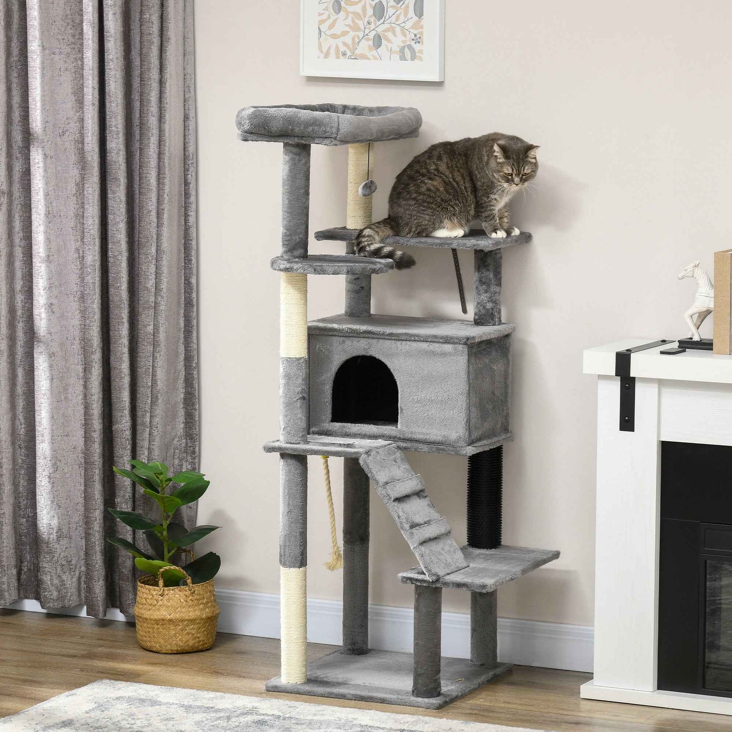 Cat Tree Tower for Indoor Cats with Scratching Post, Cat House, Toy - Grey - TheZoomiesClub
