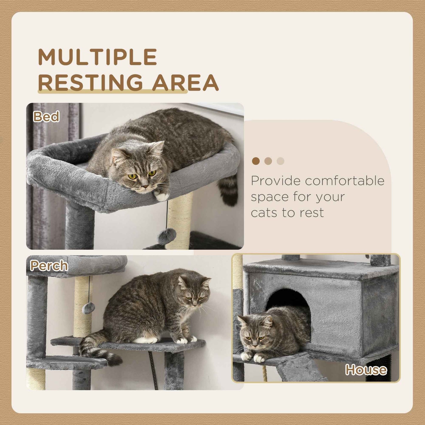 Cat Tree Tower for Indoor Cats with Scratching Post, Cat House, Toy - Grey - TheZoomiesClub