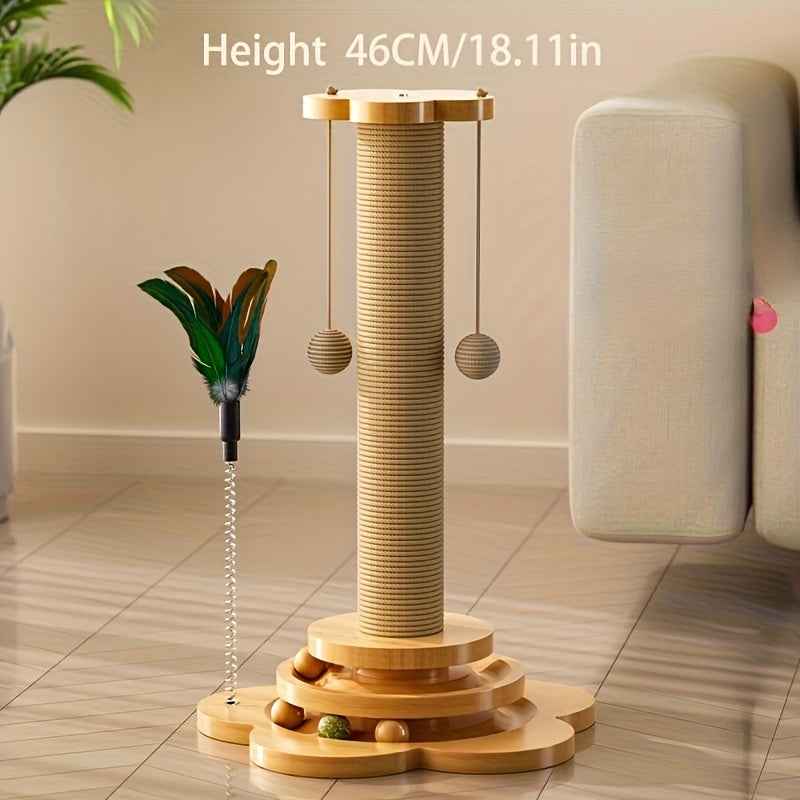 Interactive Cat Scratcher With Rotating Platform - Durable Velvet Rope Surrounded Scratcher With Ball, Suitable For Kittens And Adult Cats, Multi-layer Design With Hanging Toys, Pet Accessories, Cat P