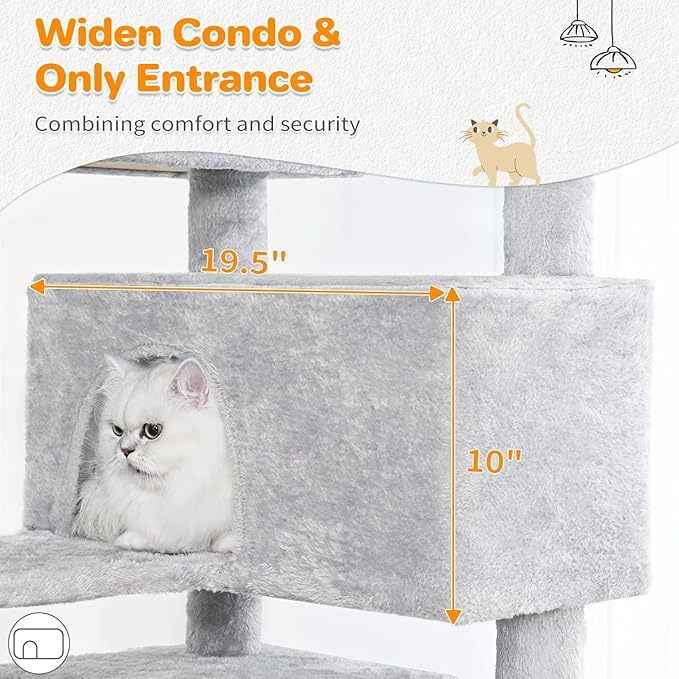 Cat Tree For Indoor Cats - Multi-Level Cat Tree With 2 Apartments Cat Activity Center With Scratching Posts And Toys Light Gray - TheZoomiesClub