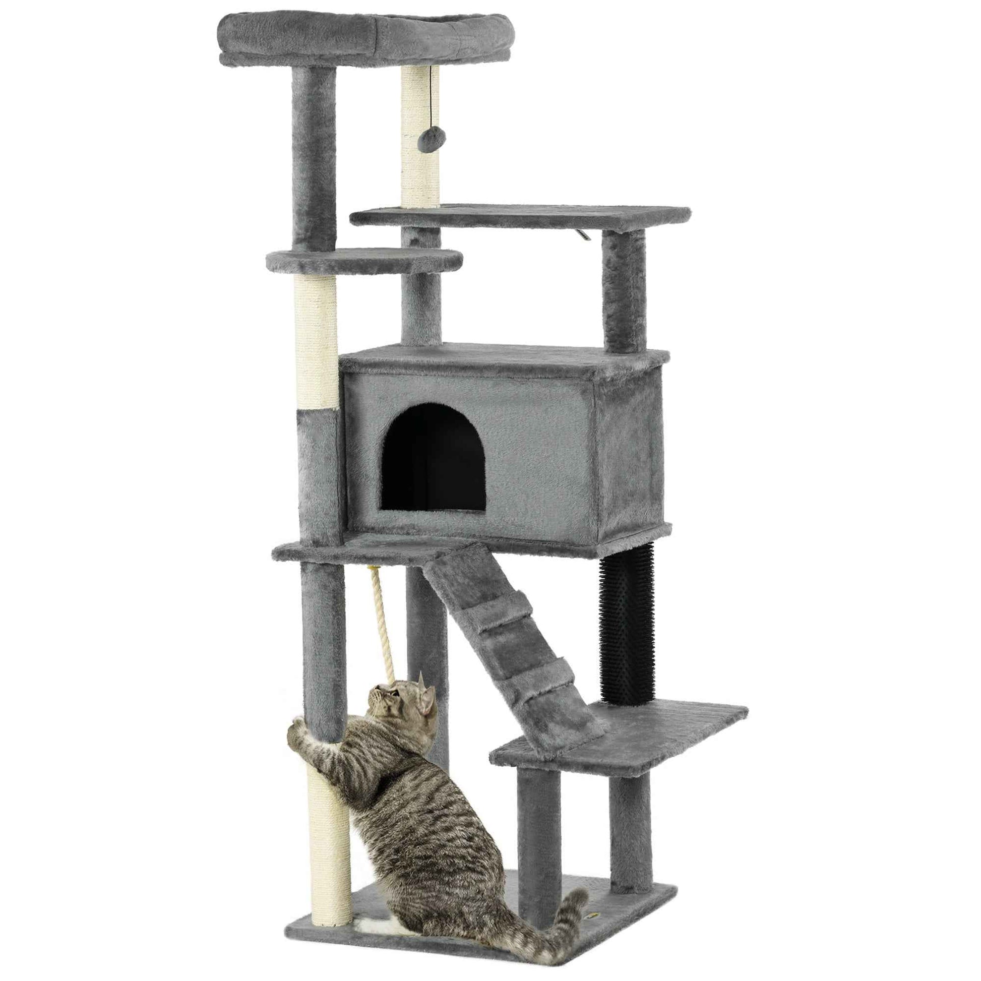 Cat Tree Tower for Indoor Cats with Scratching Post, Cat House, Toy - Grey - TheZoomiesClub