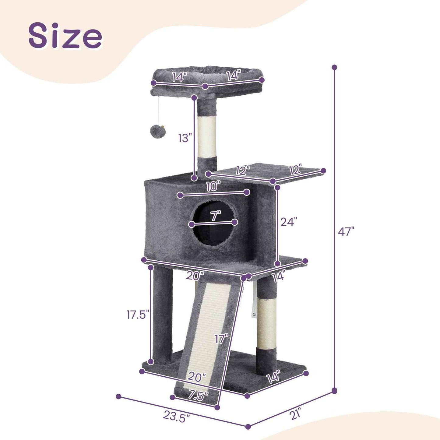 Dark Grey Cat Scratcher - Trapezoidal Cat House and Climbing Frame