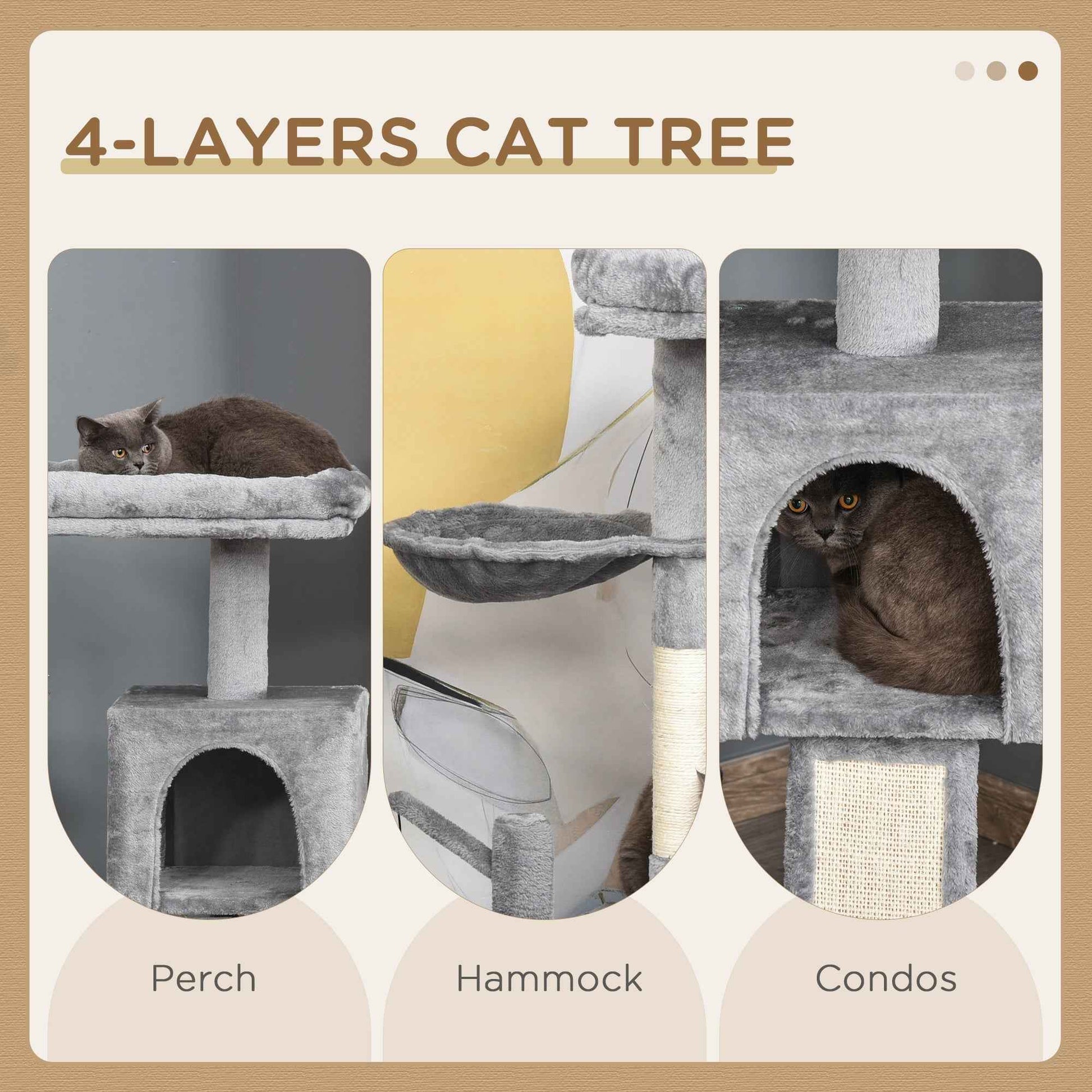 Cat tree activity center 111cm Climbing Kitten Activity Centre with Sisal Scratching Post Pad Perch Hanging Ball Hammock Condo Toy Grey