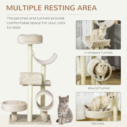Cat Tree for Cats - Plush Design, 50Lx40Wx105H cm, Beige - TheZoomiesClub