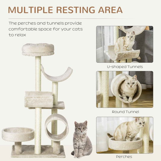 Cat Tree for Cats - Plush Design, 50Lx40Wx105H cm, Beige - TheZoomiesClub