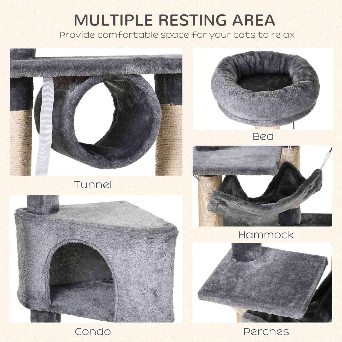 Cat Tree Condo for Kittens - Multi-Level 150CM Activity Stand with Toys and Scratching Posts