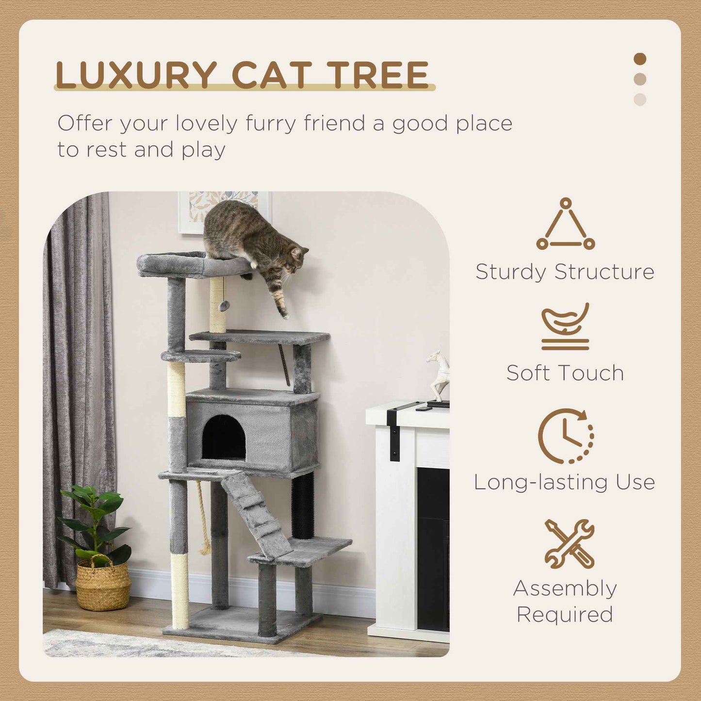 Cat Tree Tower for Indoor Cats with Scratching Post, Cat House, Toy - Grey - TheZoomiesClub