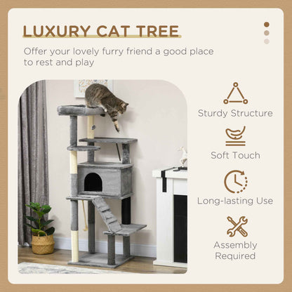 Cat Tree Tower for Indoor Cats with Scratching Post, Cat House, Toy - Grey - TheZoomiesClub