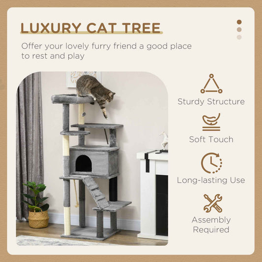 Cat Tree Tower for Indoor Cats with Scratching Post, Cat House, Toy - Grey - TheZoomiesClub
