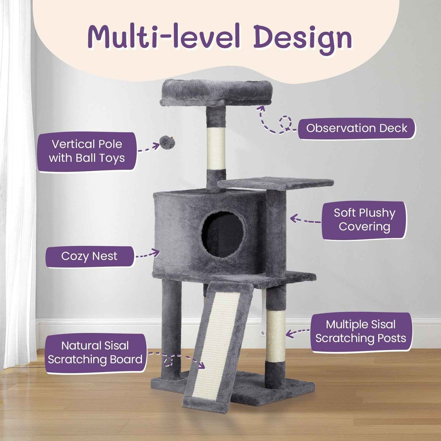 Dark Grey Cat Scratcher - Trapezoidal Cat House and Climbing Frame