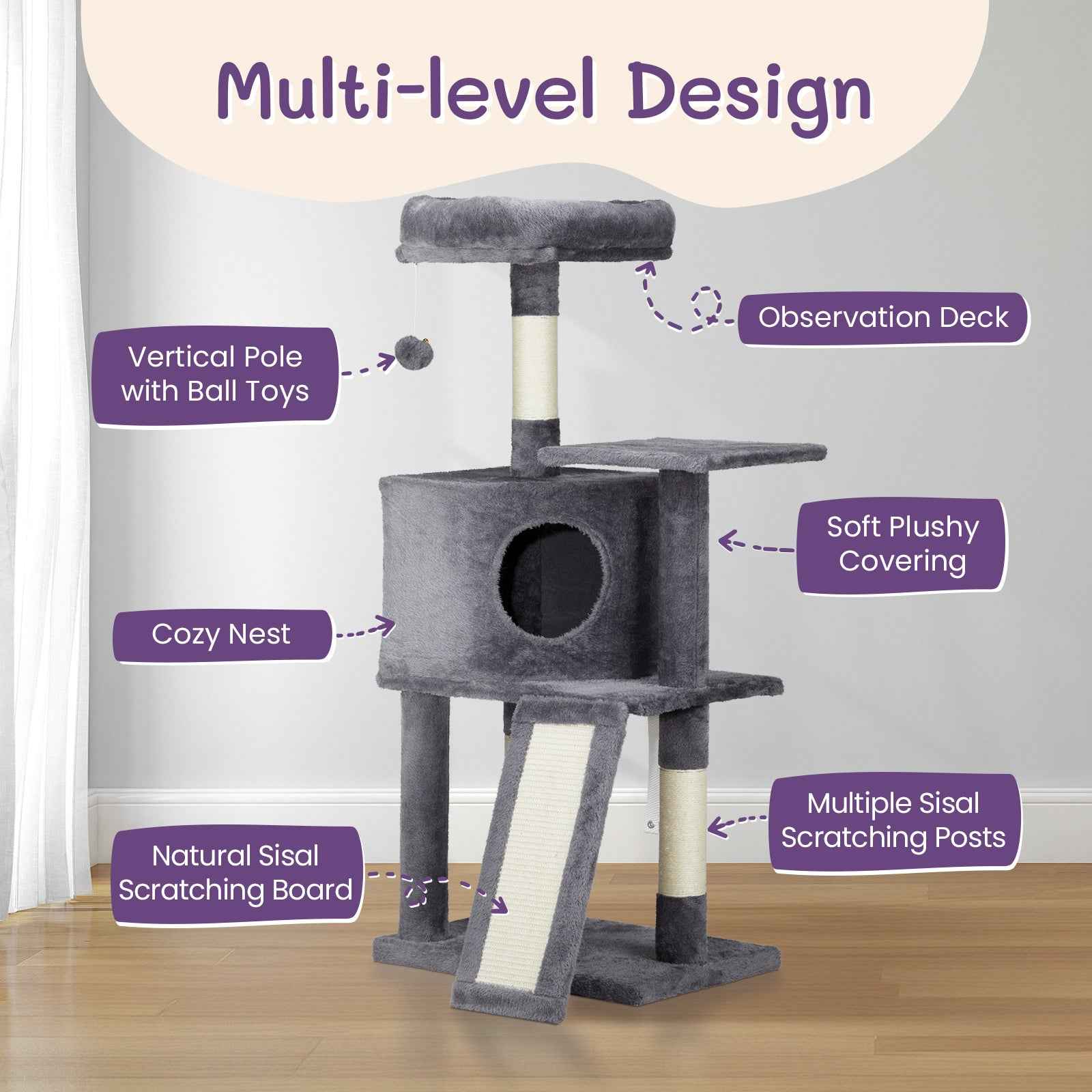 Dark Grey Cat Scratcher - Trapezoidal Cat House and Climbing Frame