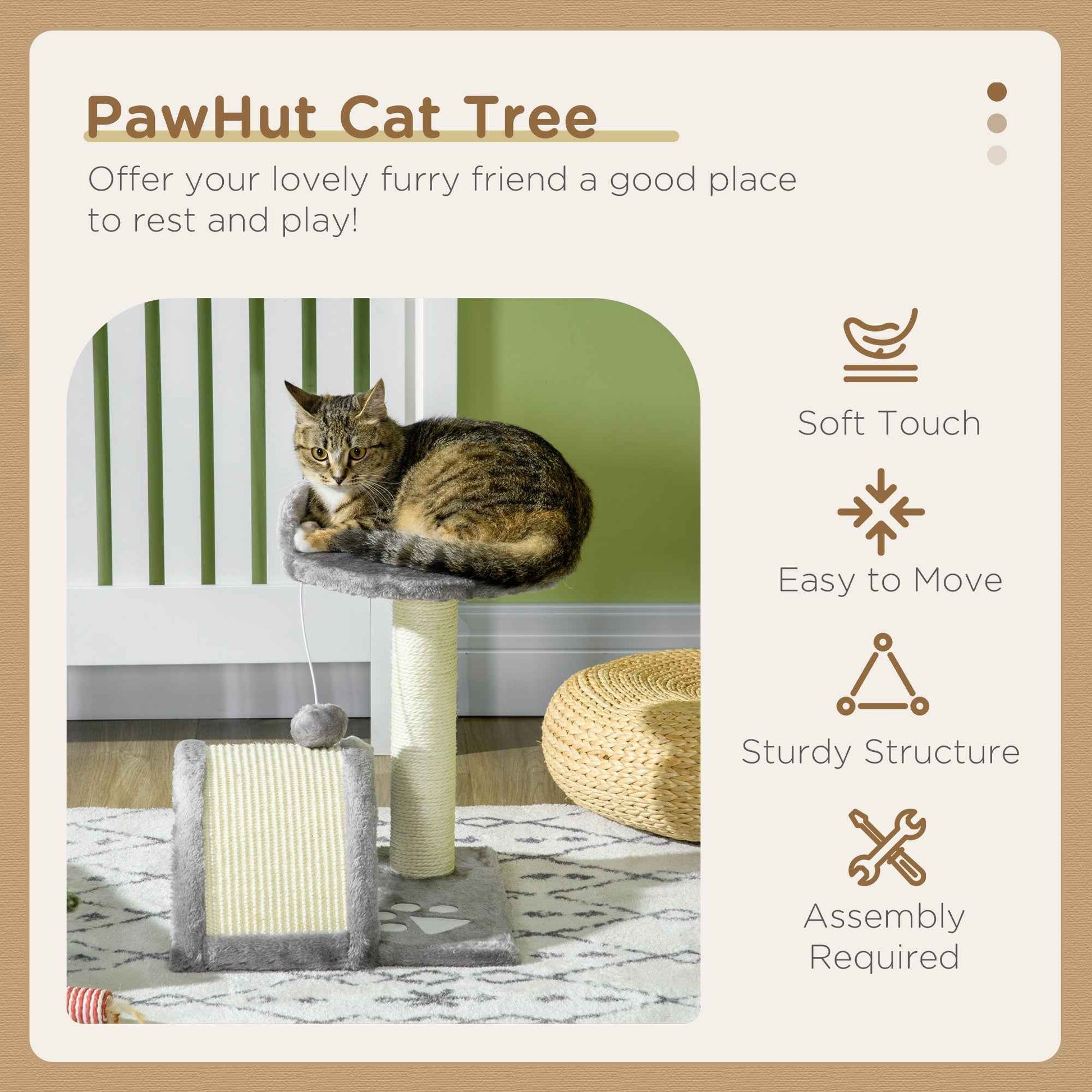 Cat Scratching Post -  Cat Tree Scratching Kitten Activity Centre Climber Hanging Ball, Scratch Post for Indoor Cats, Grey