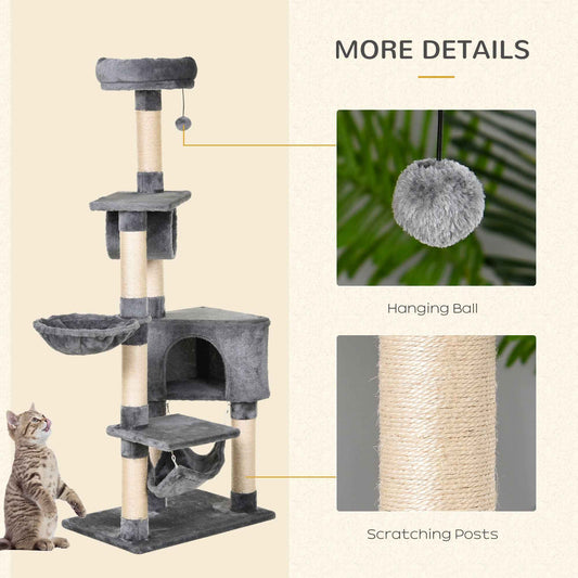 Cat Tree Condo for Kittens - Multi-Level 150CM Activity Stand with Toys and Scratching Posts