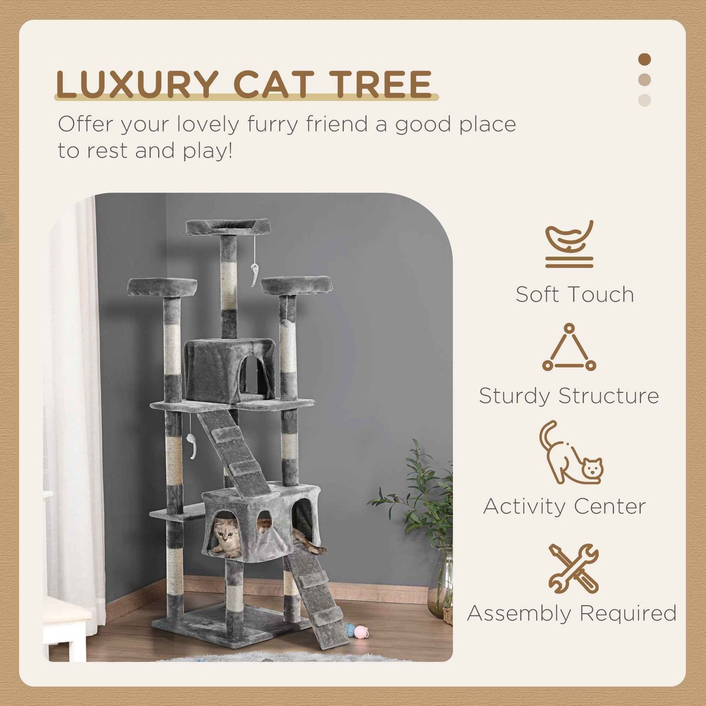 Cat Tree for Indoor Cats Kitten Kitty Scratching Scratcher Post Climbing Tower Activity Centre House Grey