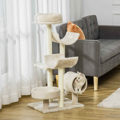 Cat Tree for Cats - Plush Design, 50Lx40Wx105H cm, Beige - TheZoomiesClub