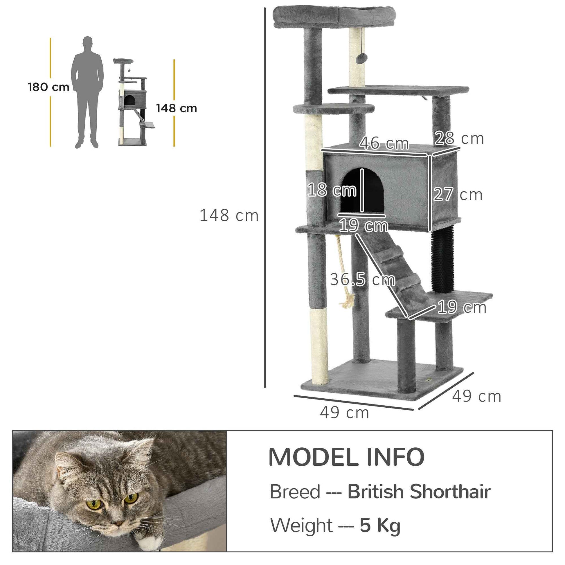 Cat Tree Tower for Indoor Cats with Scratching Post, Cat House, Toy - Grey - TheZoomiesClub