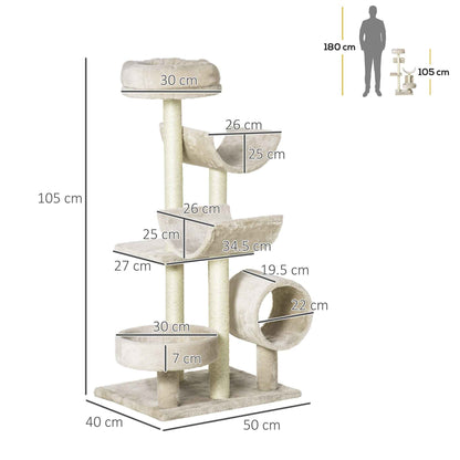Cat Tree for Cats - Plush Design, 50Lx40Wx105H cm, Beige - TheZoomiesClub