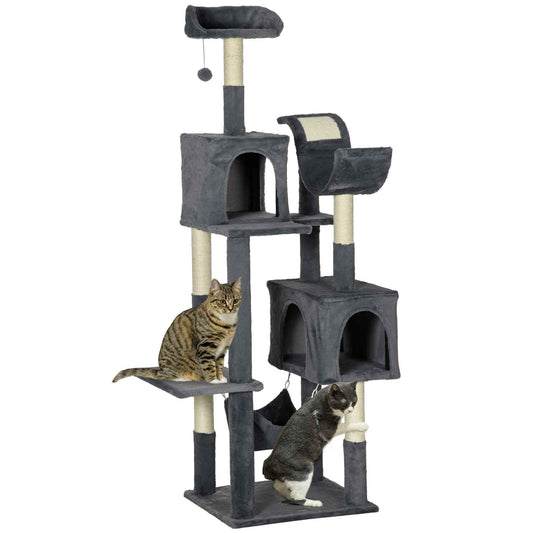 PawHut Cat Tree for Indoor Cats - 177cm Modern Cat Tower with Hammock in Dark Grey - TheZoomiesClub