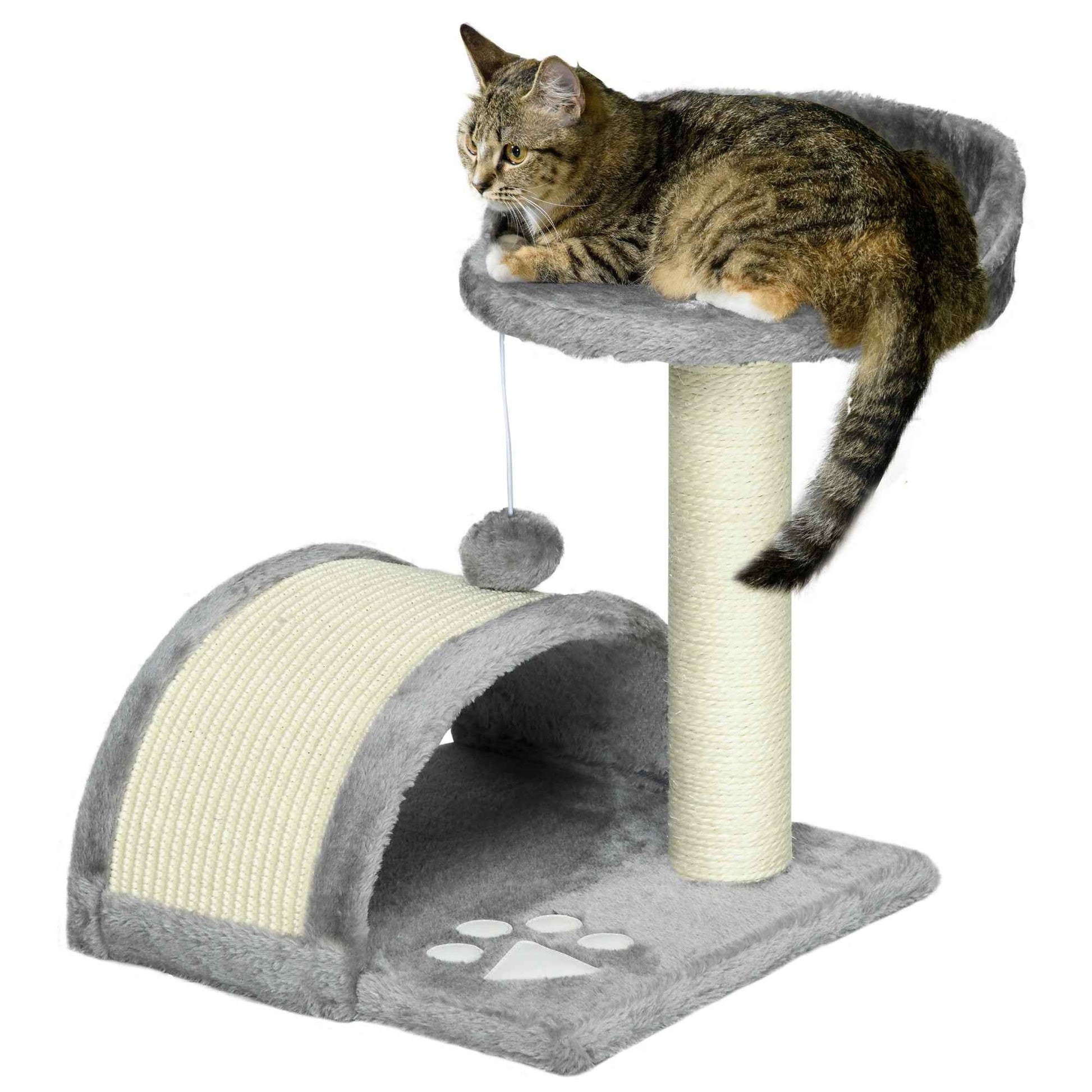 Cat Scratching Post -  Cat Tree Scratching Kitten Activity Centre Climber Hanging Ball, Scratch Post for Indoor Cats, Grey