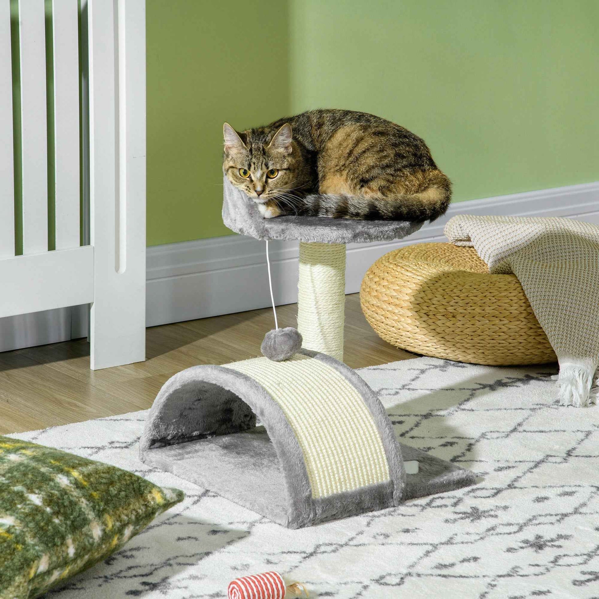 Cat Scratching Post -  Cat Tree Scratching Kitten Activity Centre Climber Hanging Ball, Scratch Post for Indoor Cats, Grey