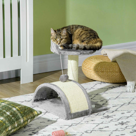 Cat Scratching Post -  Cat Tree Scratching Kitten Activity Centre Climber Hanging Ball, Scratch Post for Indoor Cats, Grey