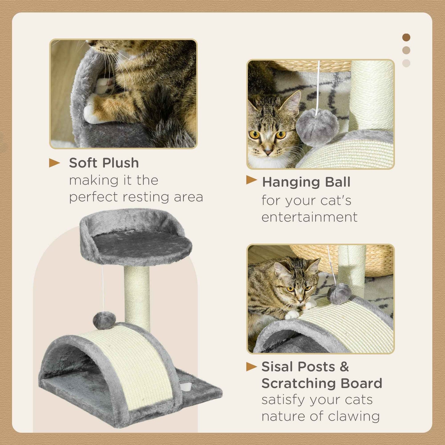 Cat Scratching Post -  Cat Tree Scratching Kitten Activity Centre Climber Hanging Ball, Scratch Post for Indoor Cats, Grey
