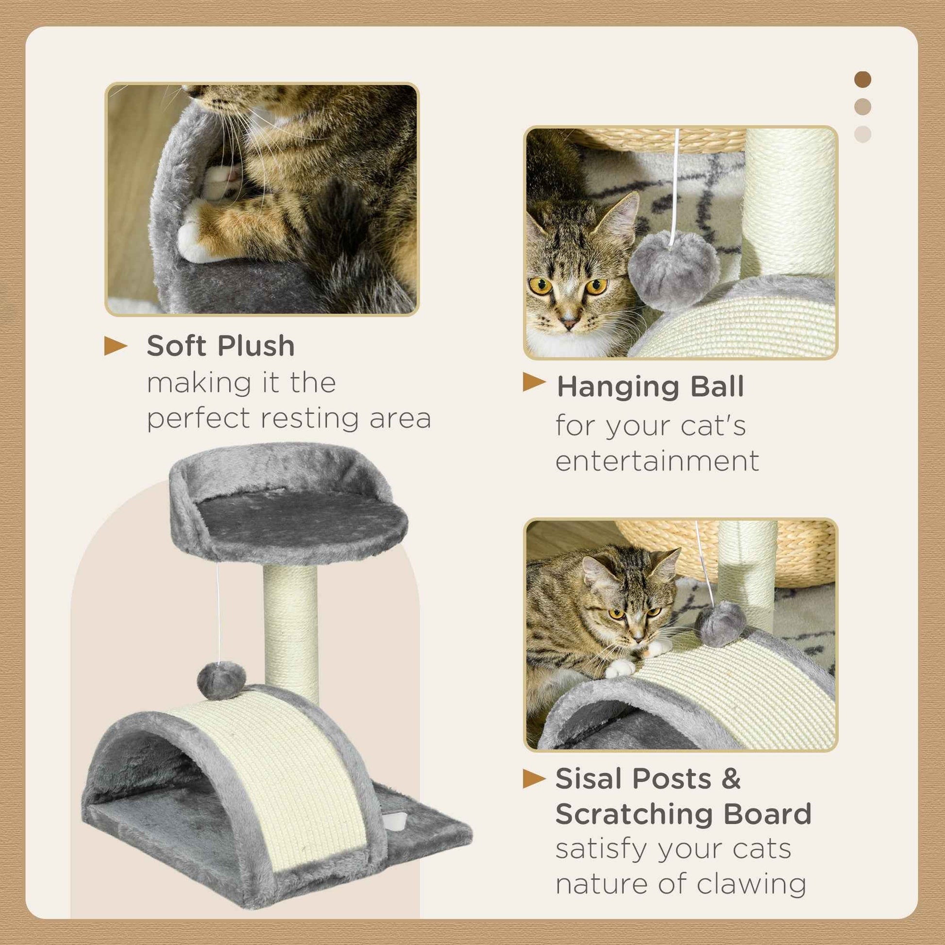 Cat Scratching Post -  Cat Tree Scratching Kitten Activity Centre Climber Hanging Ball, Scratch Post for Indoor Cats, Grey