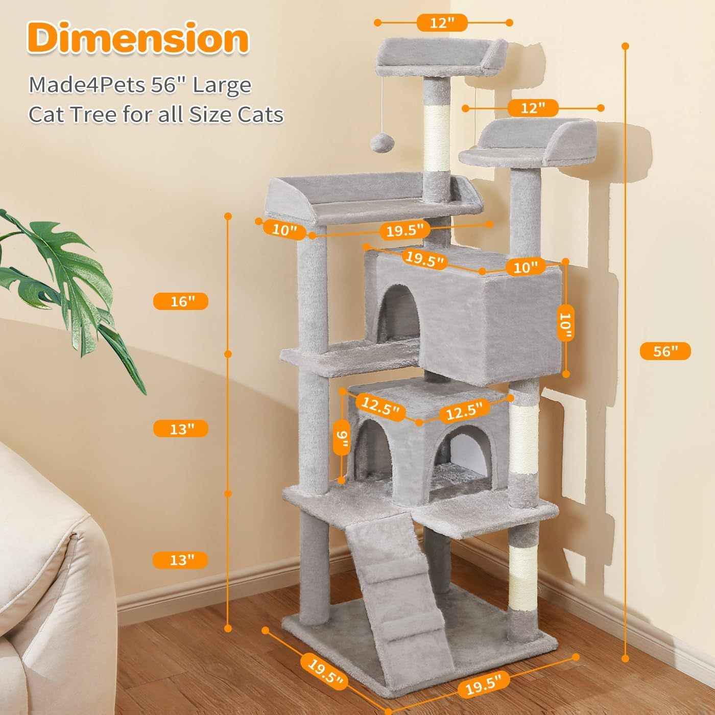 Cat Tree For Indoor Cats - Multi-Level Cat Tree With 2 Apartments Cat Activity Center With Scratching Posts And Toys Light Gray - TheZoomiesClub