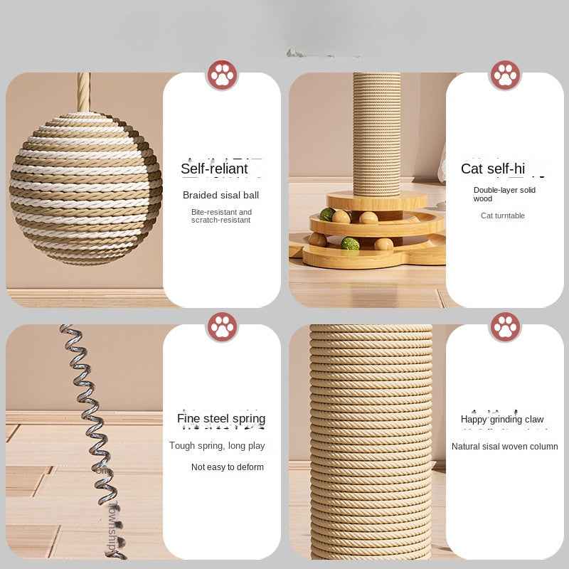 Interactive Cat Scratcher With Rotating Platform - Durable Velvet Rope Surrounded Scratcher With Ball, Suitable For Kittens And Adult Cats, Multi-layer Design With Hanging Toys, Pet Accessories, Cat P