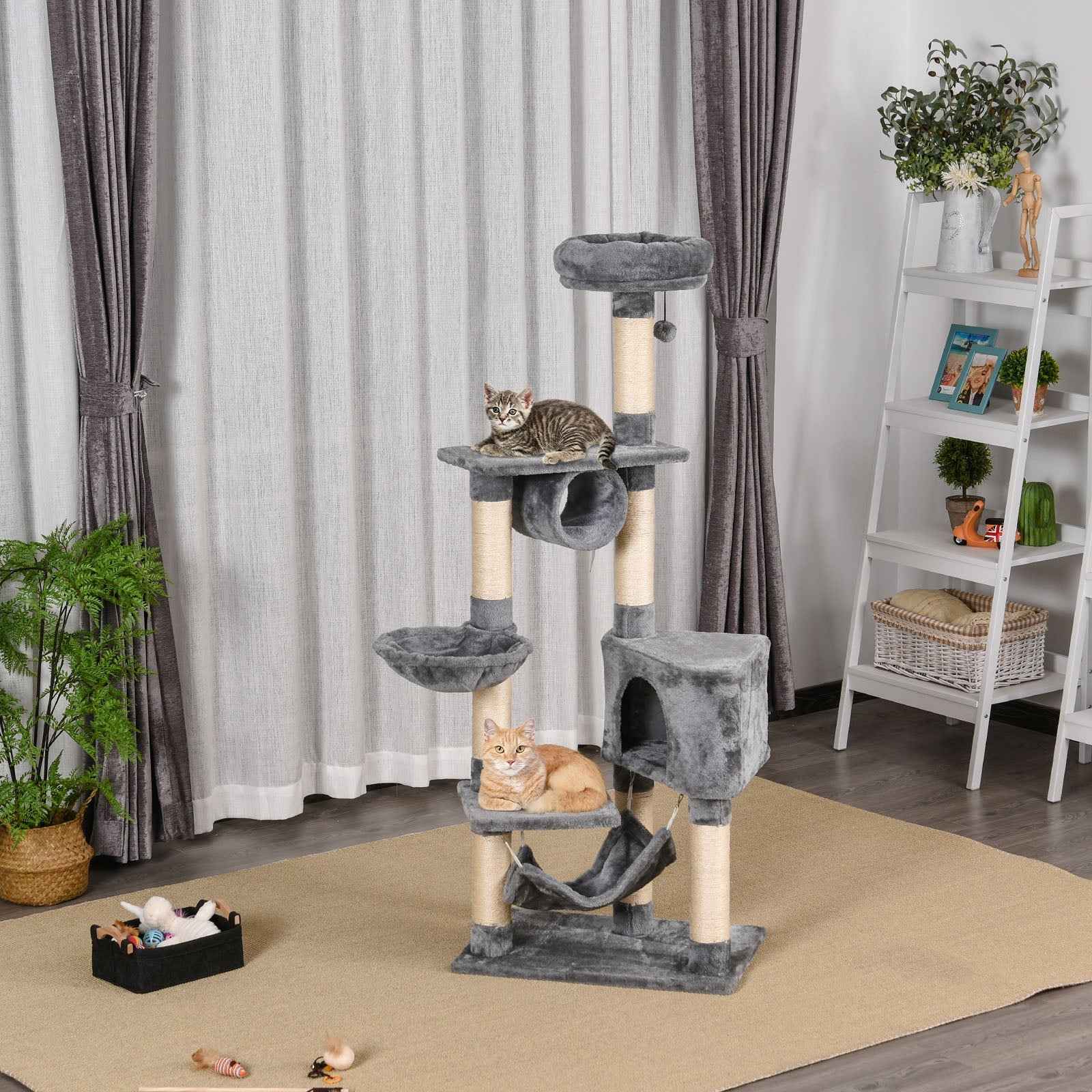 Cat Tree Condo for Kittens - Multi-Level 150CM Activity Stand with Toys and Scratching Posts