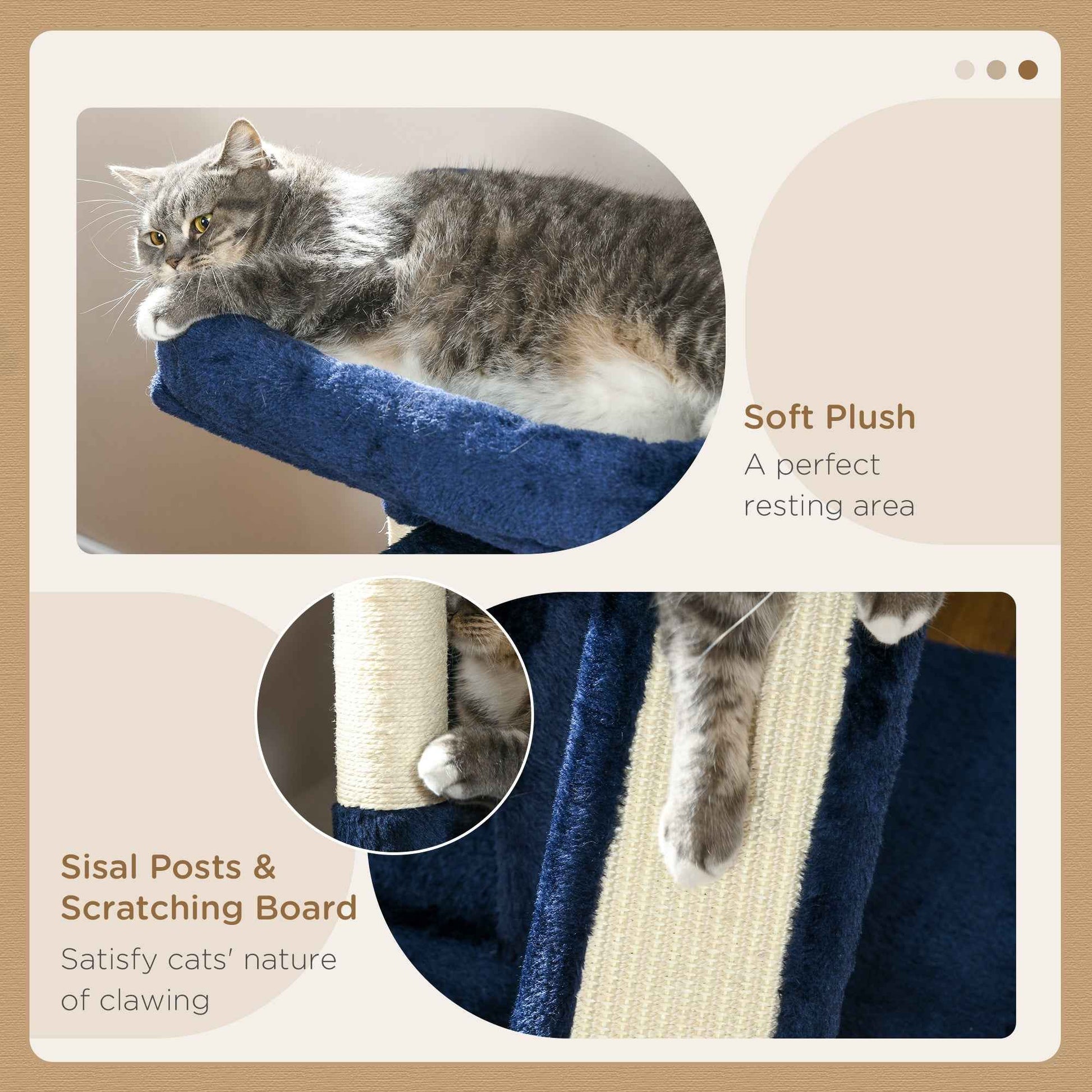 Sisal Cat Activity Tree with 2 Houses in Navy Blue
