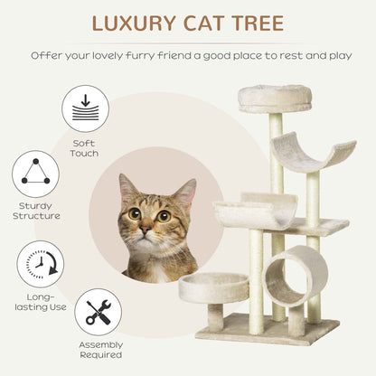 Cat Tree for Cats - Plush Design, 50Lx40Wx105H cm, Beige - TheZoomiesClub