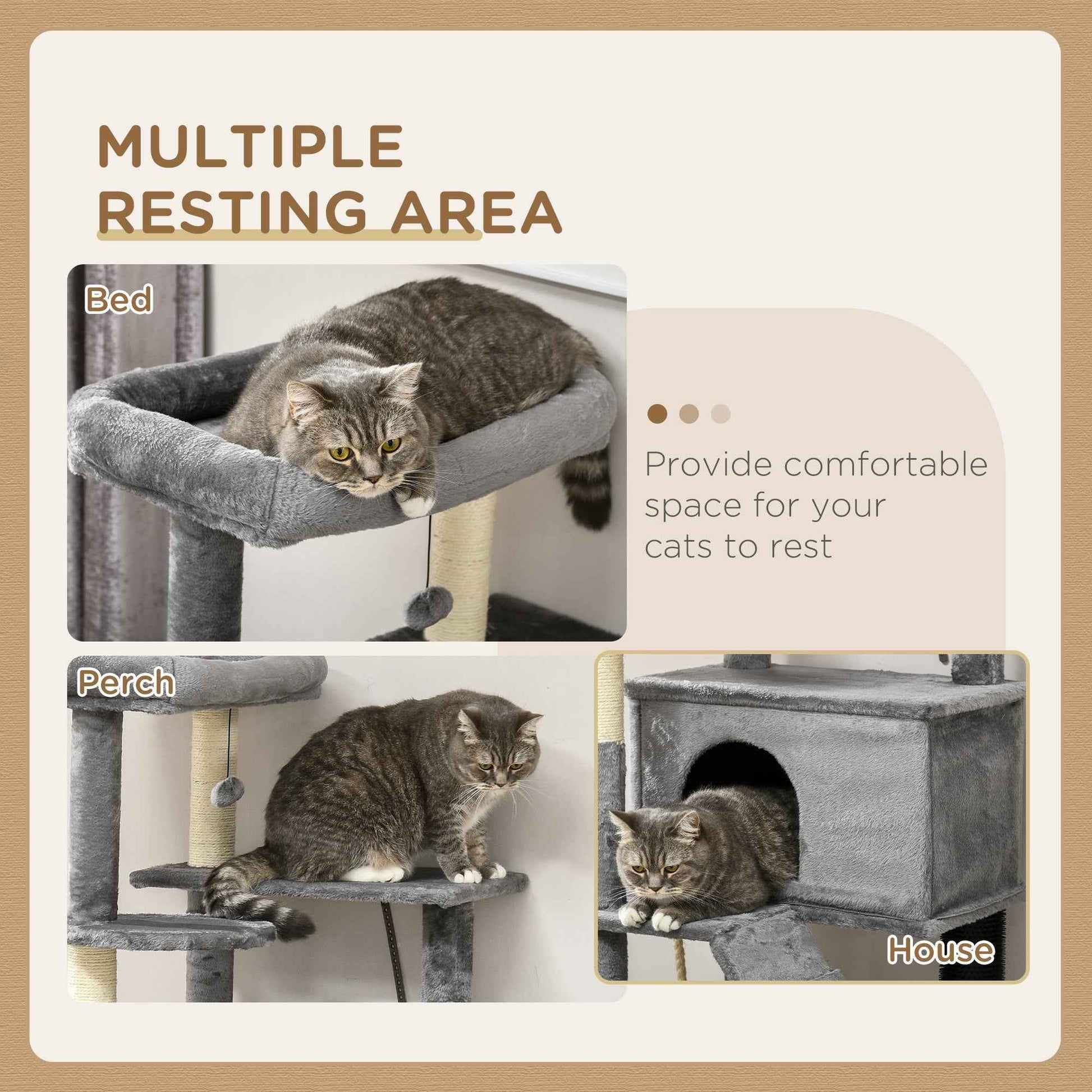 Cat Tree Tower for Indoor Cats with Scratching Post, Cat House, Toy - Grey - TheZoomiesClub
